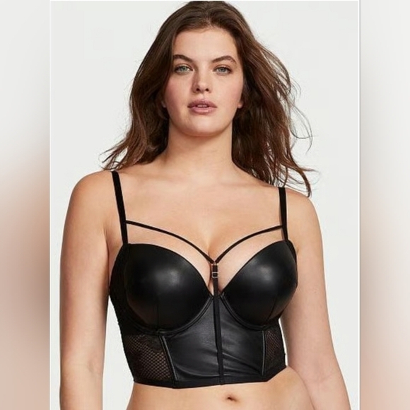 Victoria's Secret Other - Victoria's Secret Very Sexy Black Faux Leather Lace Mesh Push Up Corset Top